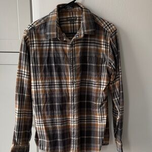 Eddie Bauer Plaid Button-Down Shirt in Brown, Gray, White